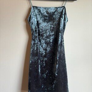 Urban Renewal - Blue Crushed Velvet Spaghetti Strap Mini Dress - Size S